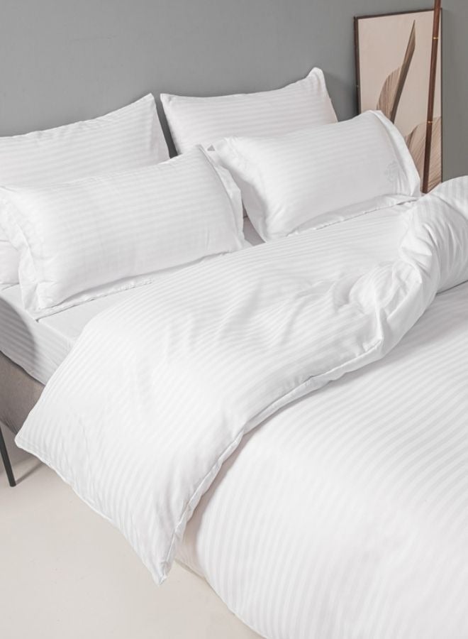 LUNA Home Satin Stripped King Size 6 Pieces (1 Duvet cover - 220*240cm. 1 Elastic Fitted sheet (On corners Only elastic) - 200*200cm+30cm. 4 Pillow cases - 50*75cm.). Soft Bedding Set without filling, White Color. - Image 2